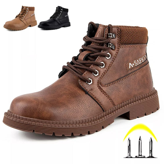 Puncture-Proof Steel Toe Safety Boots for Men.  Non-slip Waterproof Ankle  Leather Work Boot