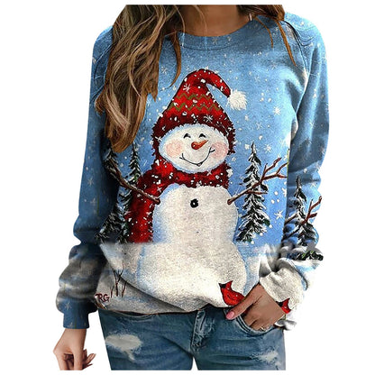 New Fashion Pullover Top Print Snowman Sweaters, Christmas Sweatshirt, Winter Warm Sweatshirt Long Sleeve S-3xl Women