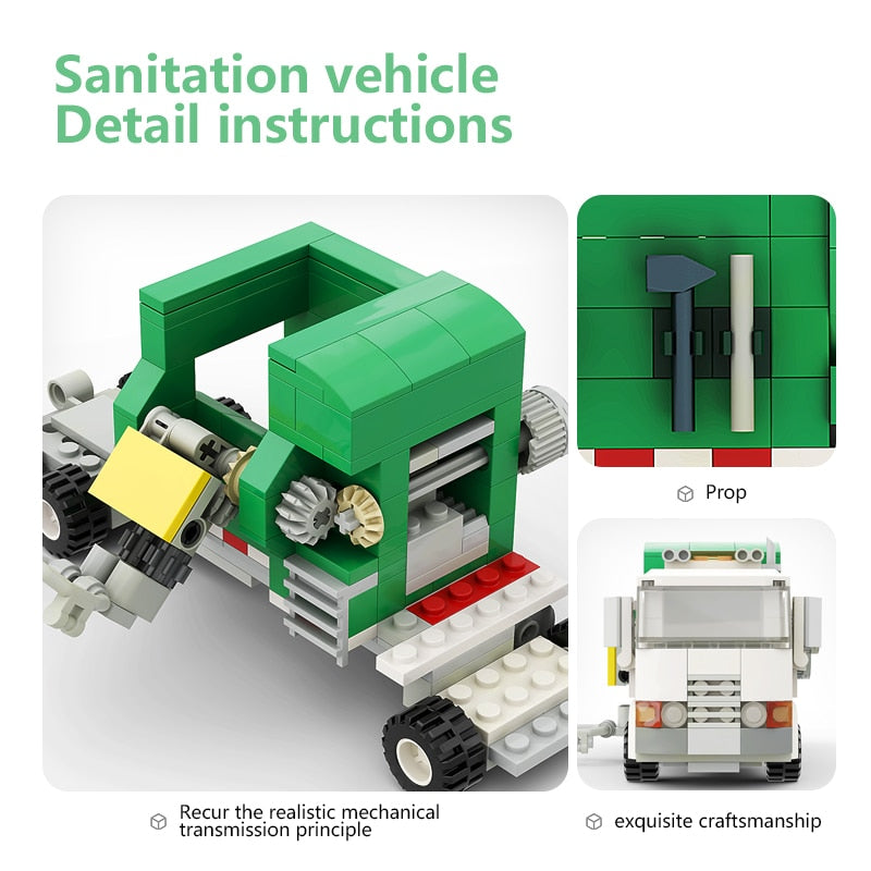 High-Tech Vehicle Series Garbage Car For Town Building Blocks Sanitation Transporter Truck