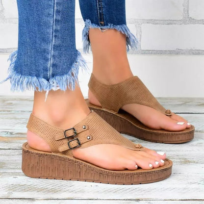 Women's casual summer sandal wedges shoes buckle-strap Flip Flops