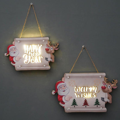 Wooden Christmas Pendant With LED Lights.