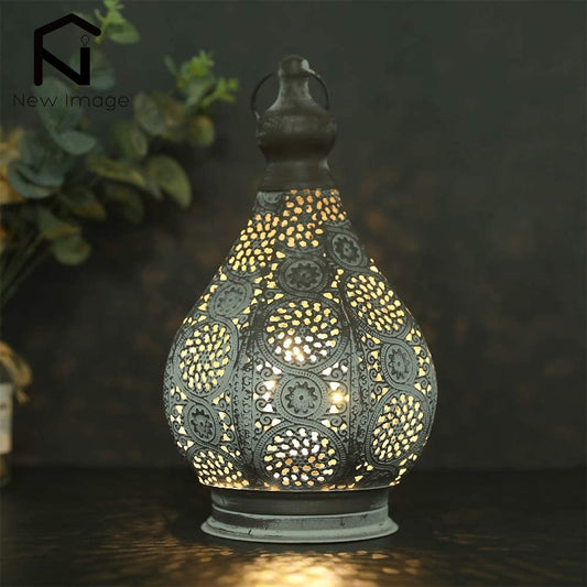 Moroccan Style Candle Holder Metal Lantern for Tables or Outdoor Patio. (Wireless Battery Powered)