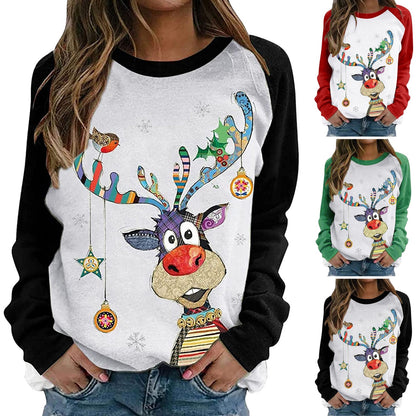 Long Sleeve T Shirts Tops  Loose Sweater Christmas Women Sweatshirts S-3xl