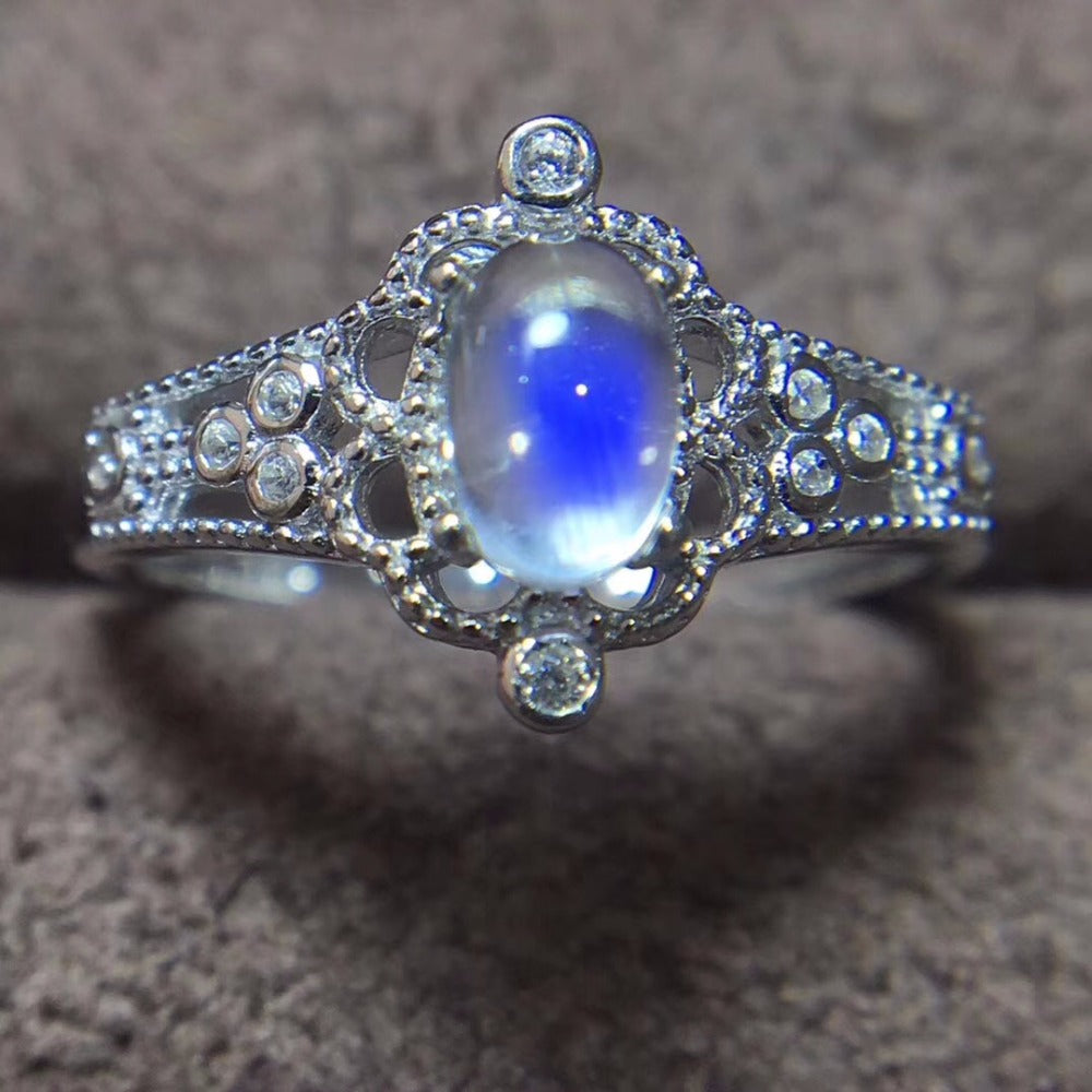 Natural Blue Moonstone Sterling Silver Ring for Women. - blueselections