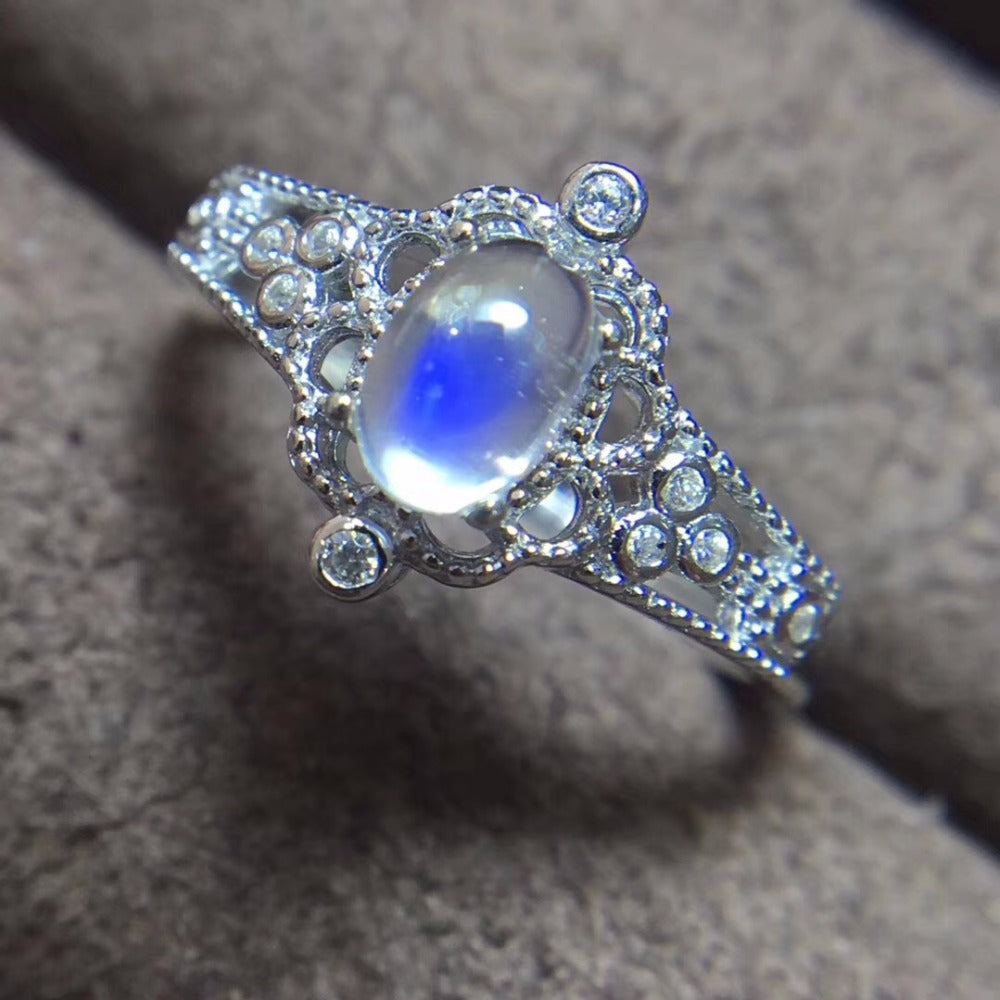Natural Blue Moonstone Sterling Silver Ring for Women. - blueselections