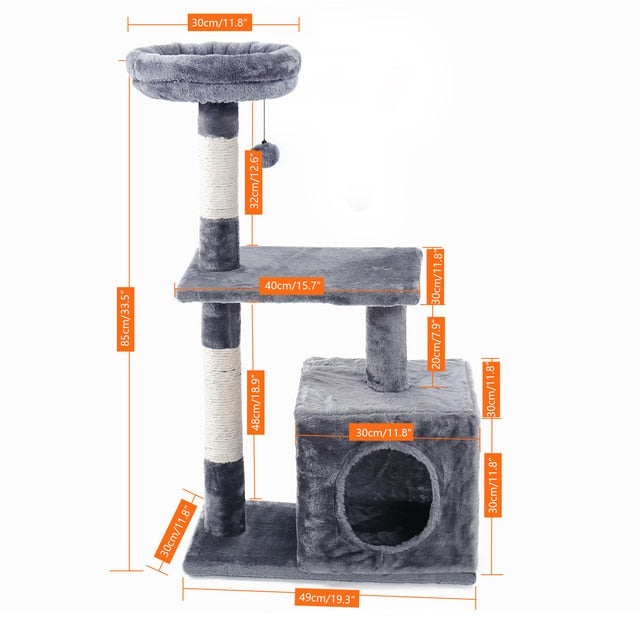 Domestic Cats Tree House with Hanging Ball - blueselections