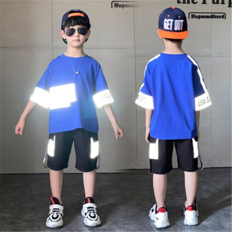 Boys Summer  Short-sleeved Sets T-shirt and Shorts - blueselections