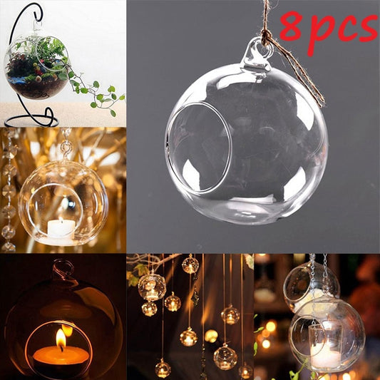 8Pcs 6/8cm Glass Candle Holder Hanging Tealight Globes - blueselections