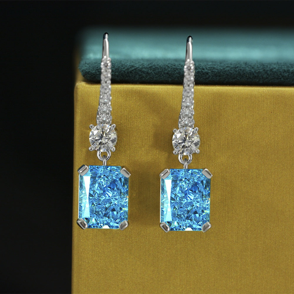 Princess Cut High Carbon Diamond Square Dangle Earrings - blueselections