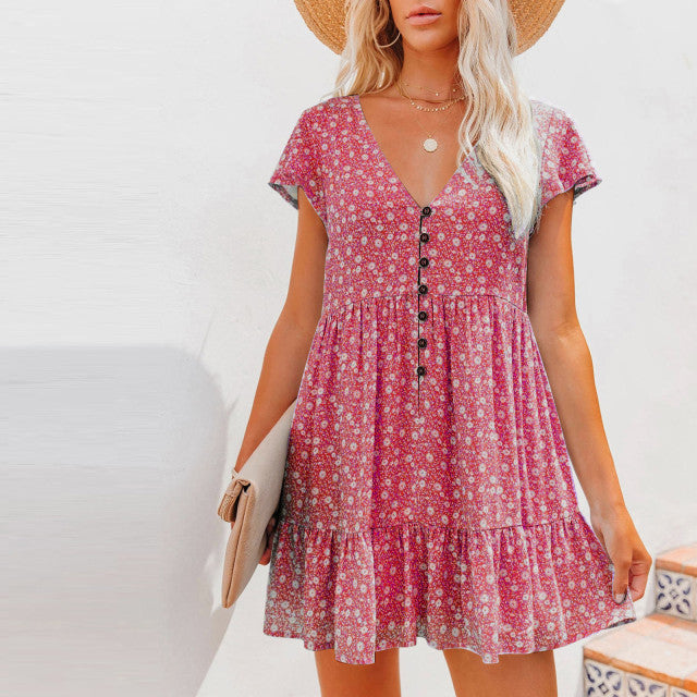 Women's Plus Size V-Neck Floral Summer Dress - blueselections