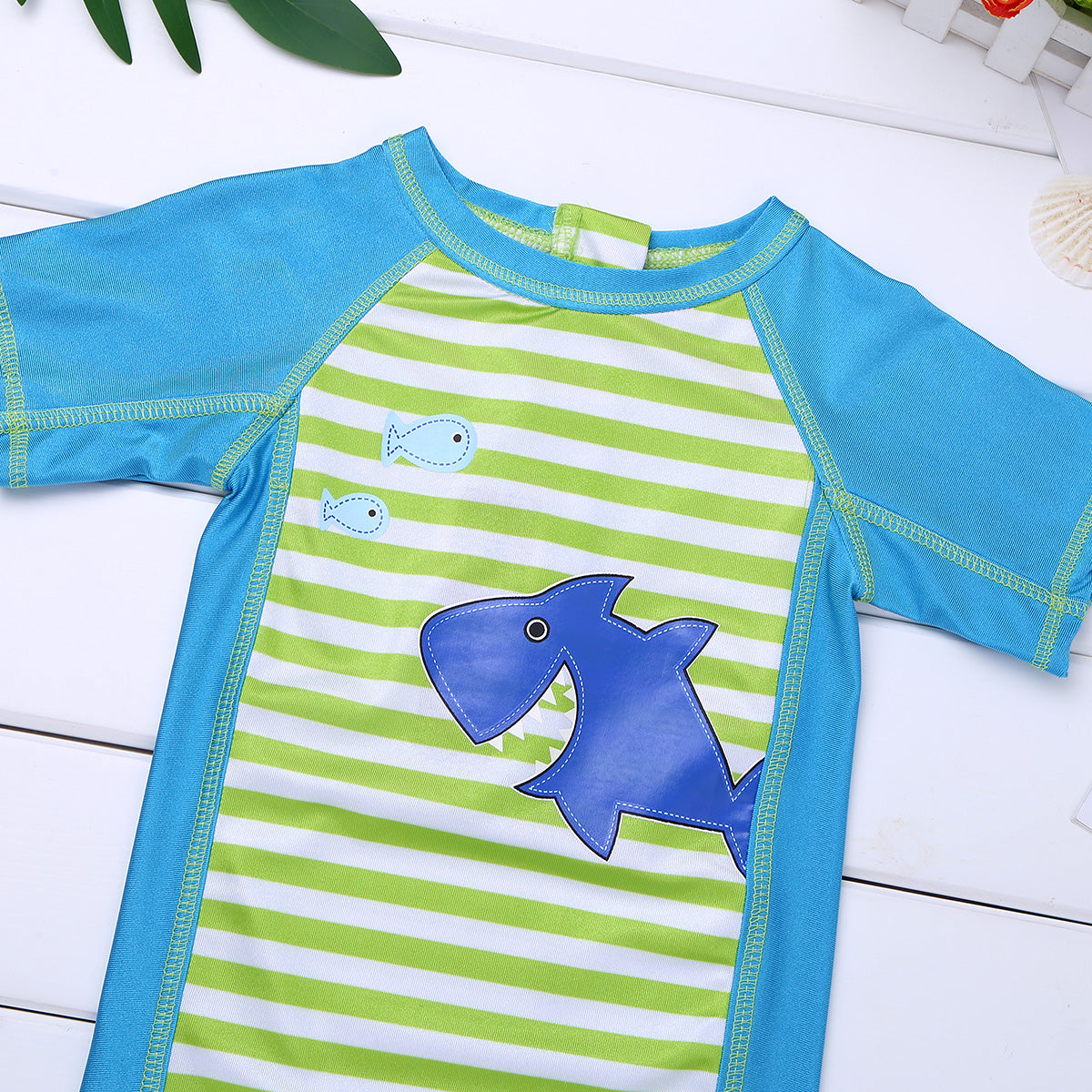 Kids Boys Swimsuits One-piece Shark Pattern Printed Swimming Suit Short Sleeves Swimwear Beachwear Children&#39;s Bathing Clothes - blueselections