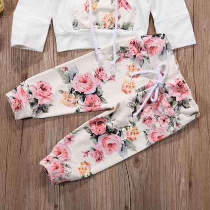 3PCS Toddler Baby Girls Hooded Tops With Floral Pants - blueselections